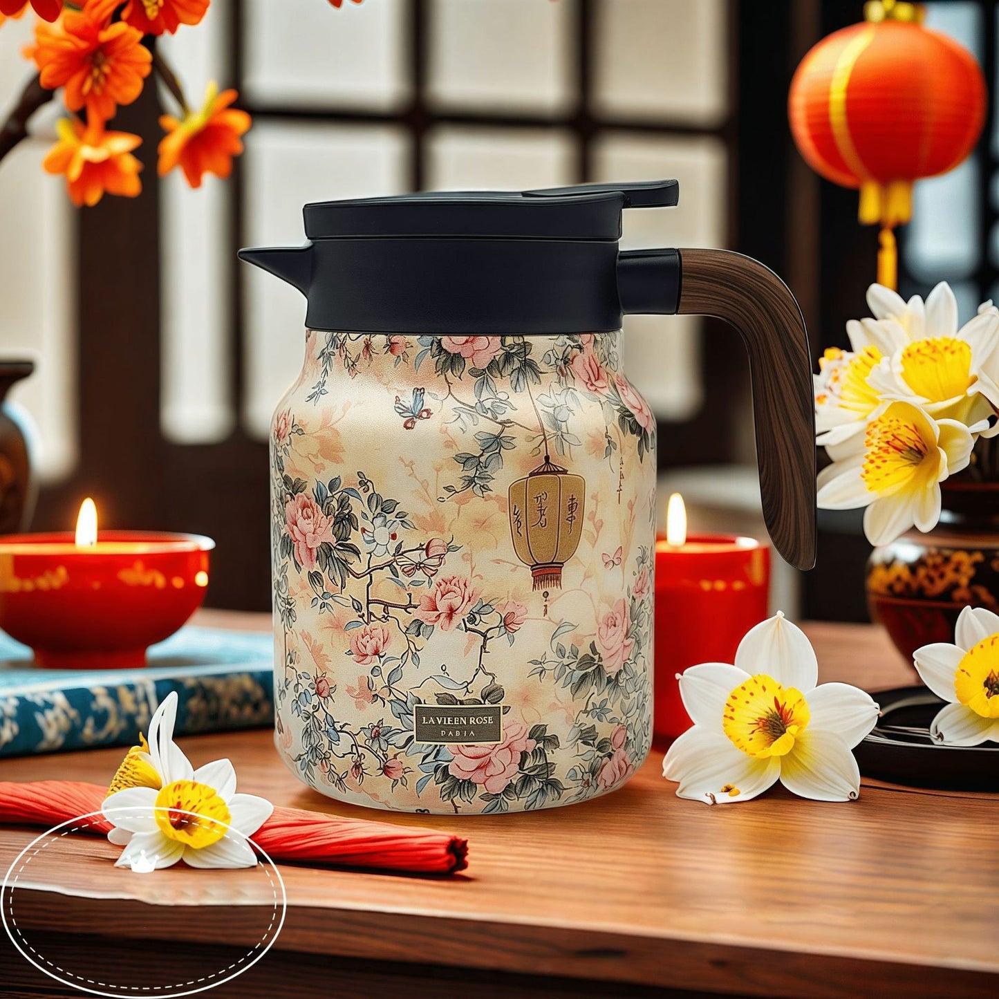 Norvo | Vintage Floral Pattern Te-kanne – Innebygd infusor