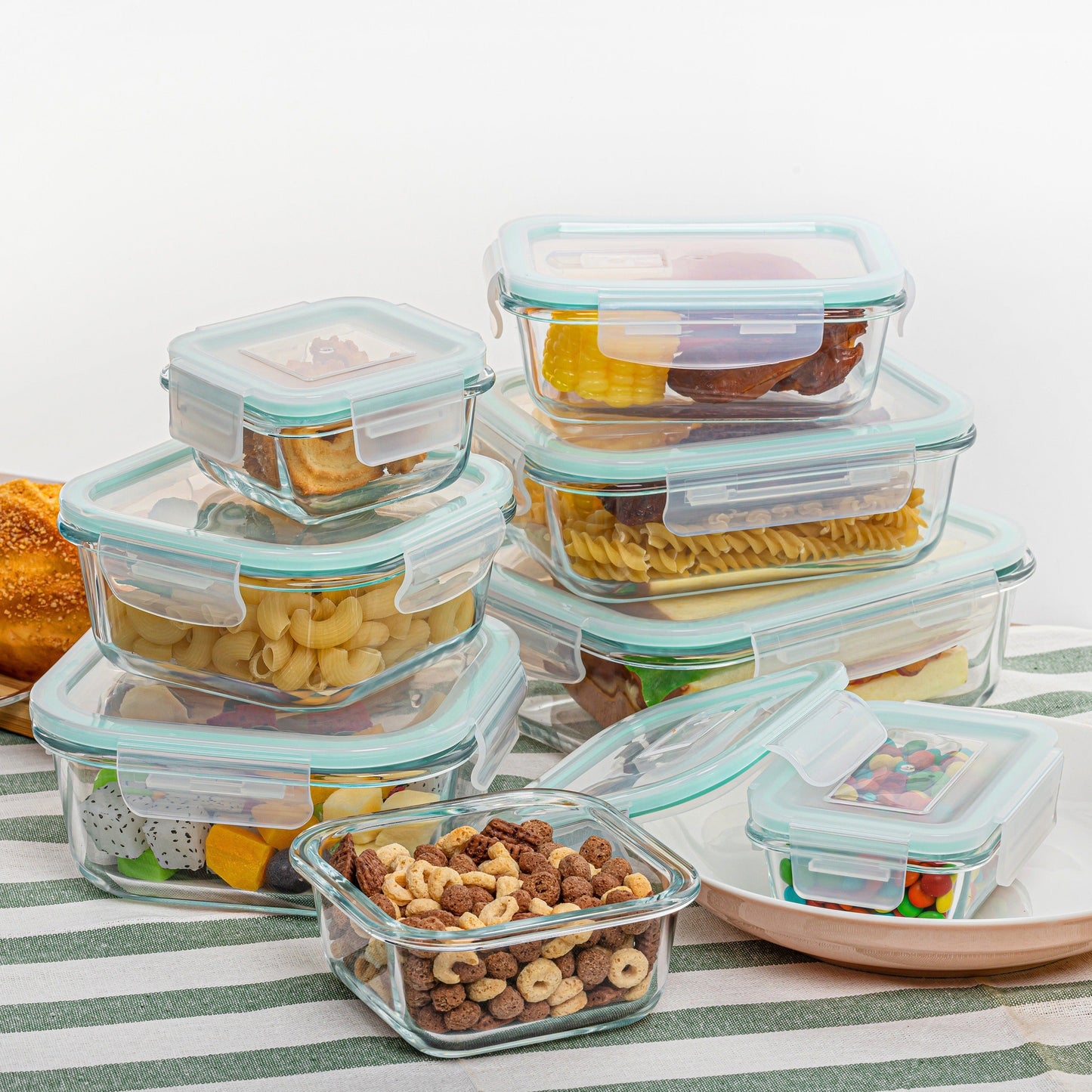 Norvo | 8-Pack Glass Matboksbeholdere – Lufttette Måltid Forberedelse Bento-bokser med lekkasjesikre, låsbare lokk, mikrobølgeovn-, ovn-, fryse- og oppvaskmaskinsikre, BPA-frie