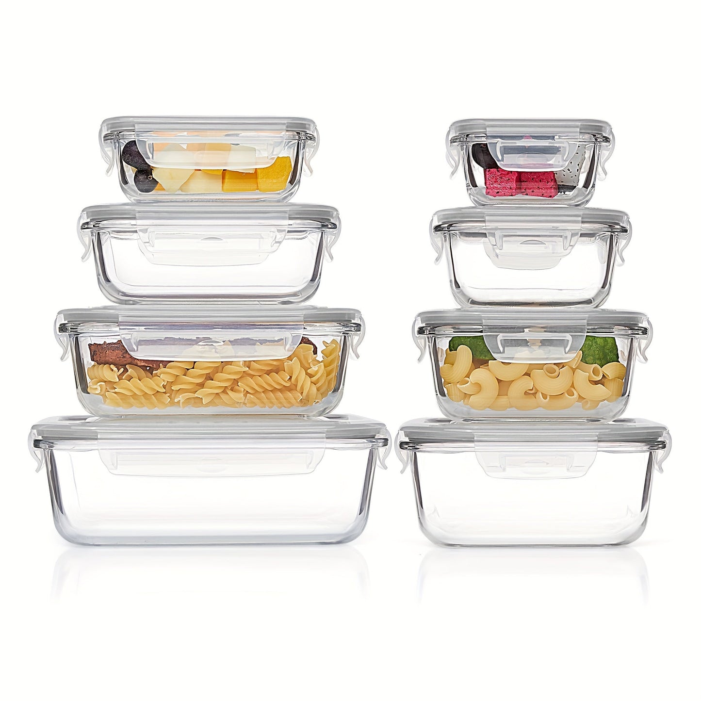 Norvo | 8-Pack Glass Matboksbeholdere – Lufttette Måltid Forberedelse Bento-bokser med lekkasjesikre, låsbare lokk, mikrobølgeovn-, ovn-, fryse- og oppvaskmaskinsikre, BPA-frie