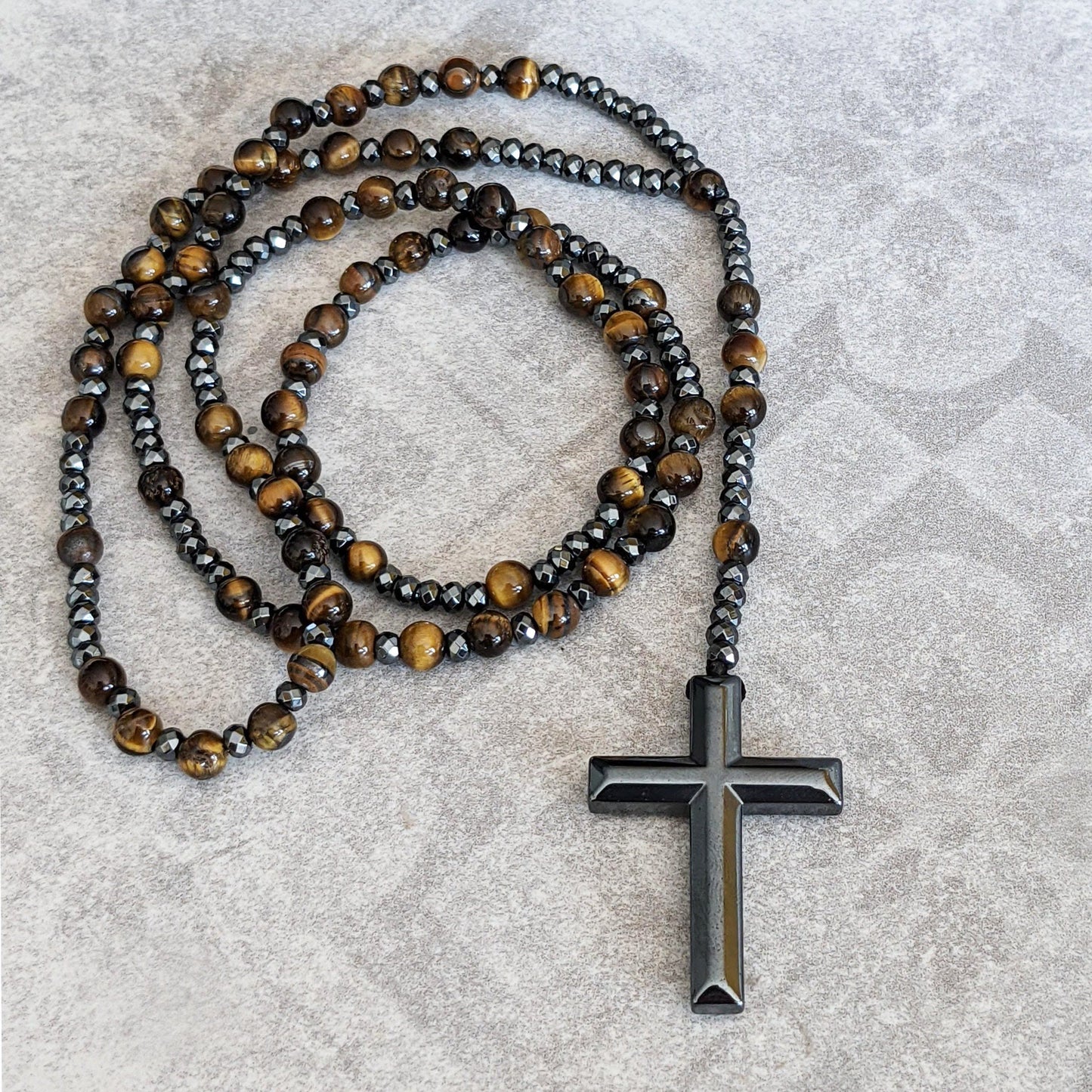 Norvo | Tiger Eye Og Lapis Lazuli Kors Rosary Halskjede For Menn - Orion