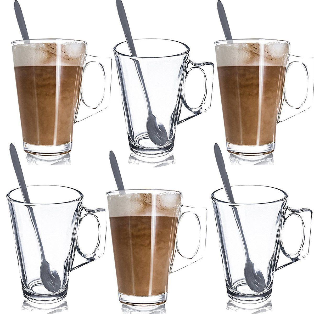 12 latte kopper med lange skjeer