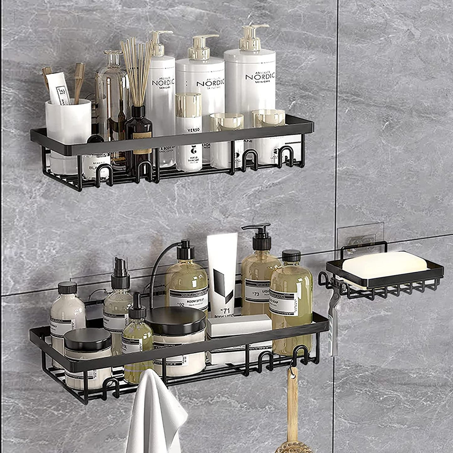 Svart dusjhyllesystem
