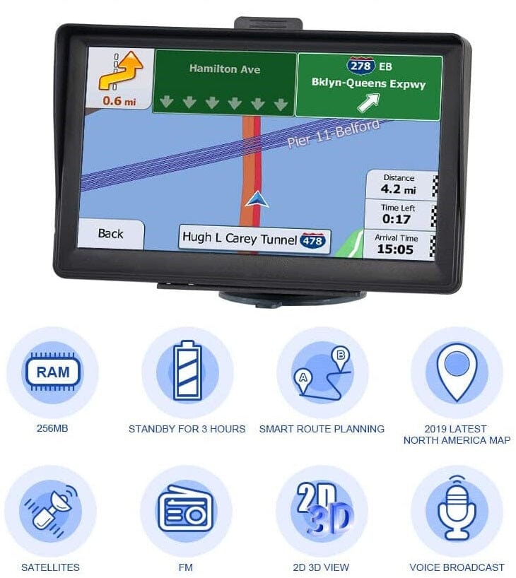 Norvo | 7" GPS Navigasjonssystem | Oppgradert med sanntids trafikkoppdateringer & forhåndslastede kart for Storbritannia & EU for biler og lastebiler