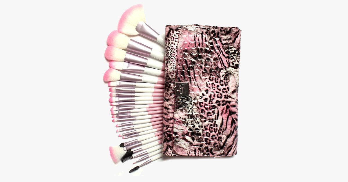 Norvo | 24-delt Rosa Leopard Penselsett