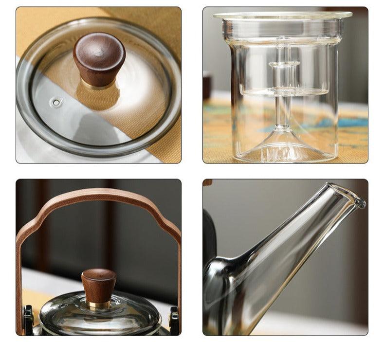 Norvo | Serenya – Røkt Glass & Tre Teinfuser | Elegant Teakanne for Løsblad Brygging