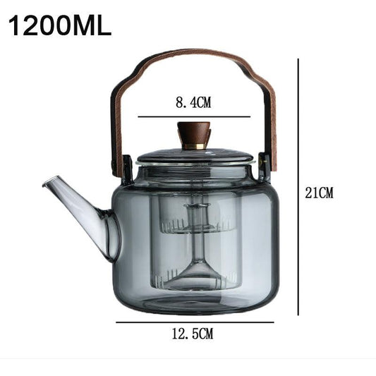 Norvo | Serenya – Røkt Glass & Tre Teinfuser | Elegant Teakanne for Løsblad Brygging