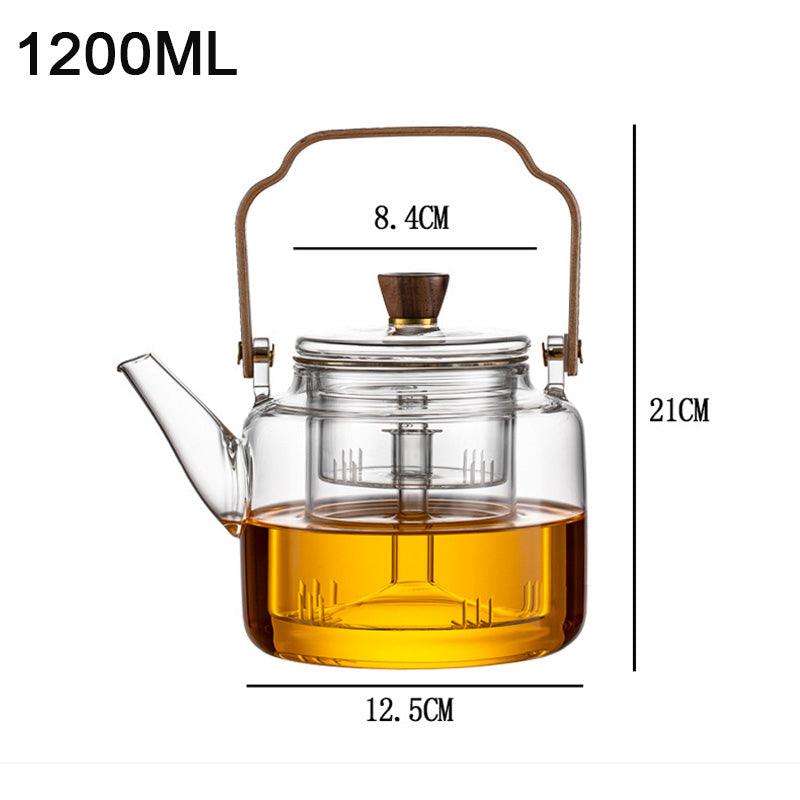 Norvo | Serenya – Røkt Glass & Tre Teinfuser | Elegant Teakanne for Løsblad Brygging