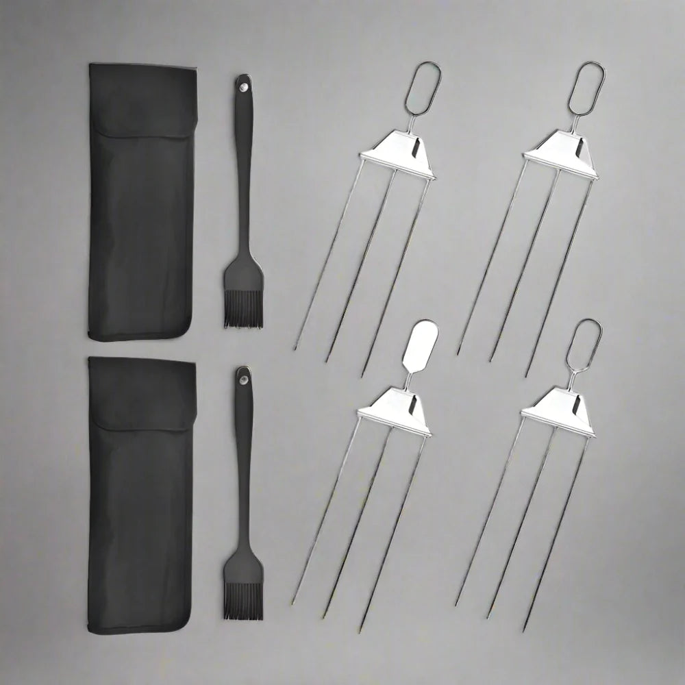 Norvo | Rustfritt Stål BBQ Spyd Triple Grill Verktøy