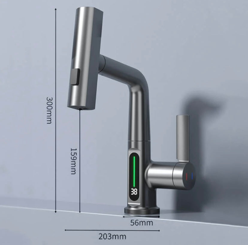 Norvo | WaterMaster Fleksibel LED Kjøkken- og Badevannkran – 360° Sving, Utrekkbar Slange & 5 Spraymodi