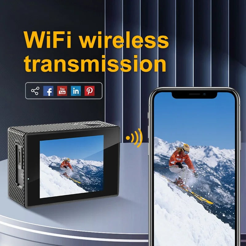 Norvo | 4K Ultra HD Sport Pro Kamera - Wifi-aktivert og vanntett for Vlogging og utendørs sport