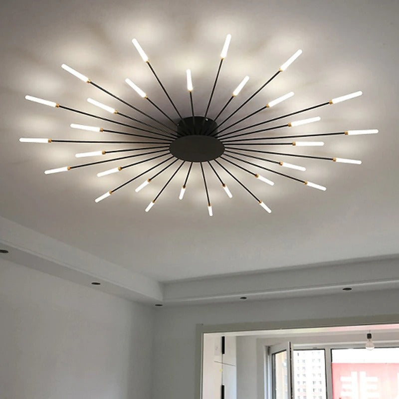 Norvo | Moderne Industriell Taklampe Sputnik Fyrverkeri | Svart & Gull Finish. LED Belysning for Stue. Spisestue & Soveromsdekor