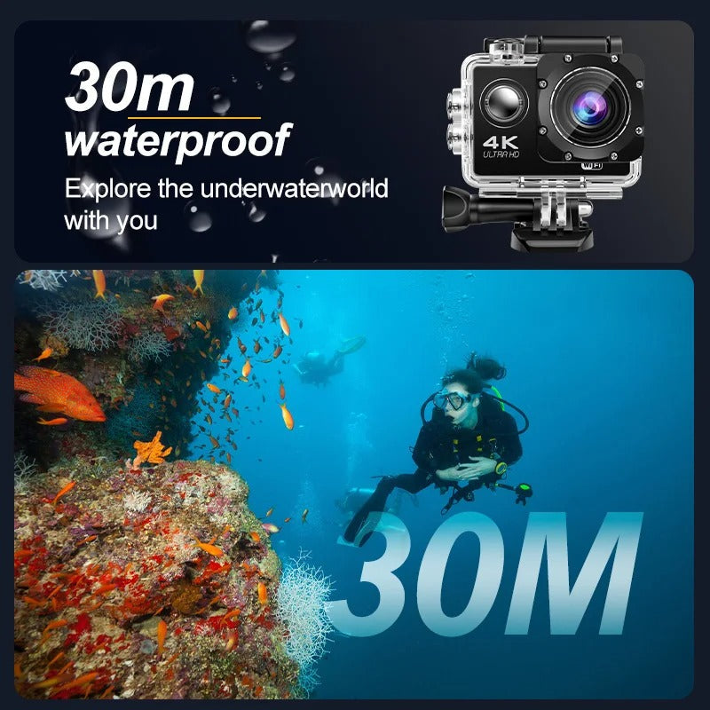 Norvo | 4K Ultra HD Sport Pro Kamera - Wifi-aktivert og vanntett for Vlogging og utendørs sport