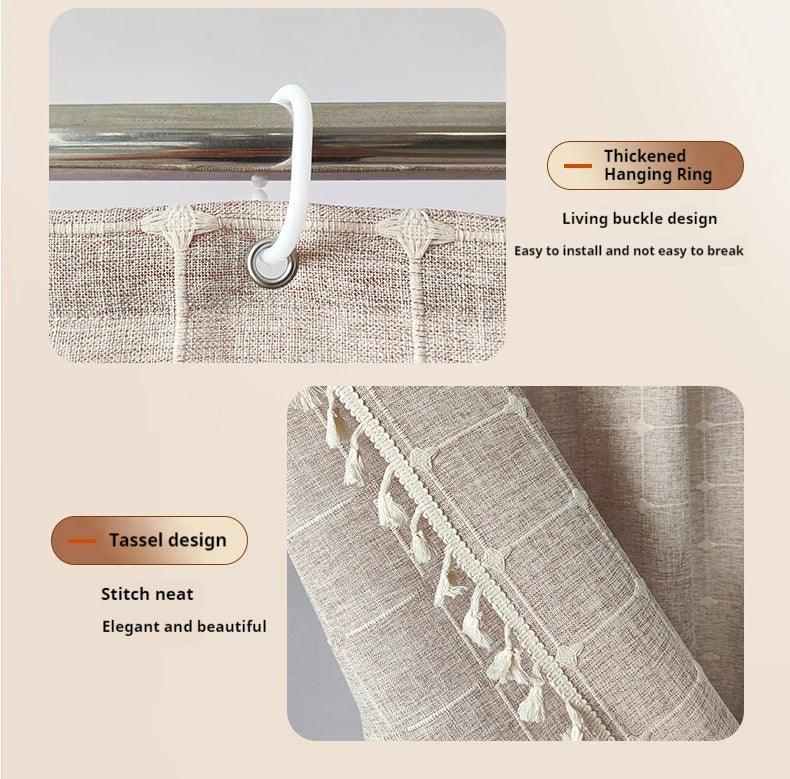 Norvo | Moderne Jacquard Lin Dusjforheng med Frynser (1 stk) │ For Nordisk Bad Dekorasjon