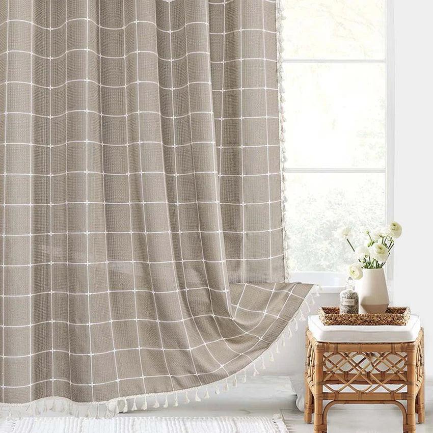 Norvo | Moderne Jacquard Lin Dusjforheng med Frynser (1 stk) │ For Nordisk Bad Dekorasjon