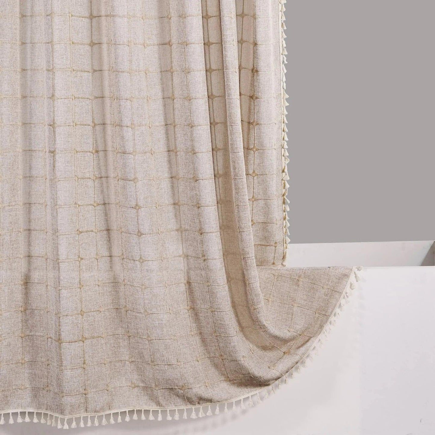 Norvo | Moderne Jacquard Lin Dusjforheng med Frynser (1 stk) │ For Nordisk Bad Dekorasjon