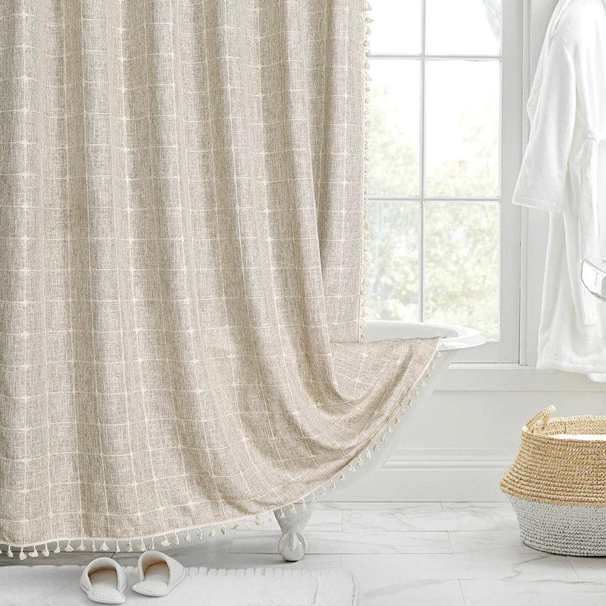 Norvo | Moderne Jacquard Lin Dusjforheng med Frynser (1 stk) │ For Nordisk Bad Dekorasjon