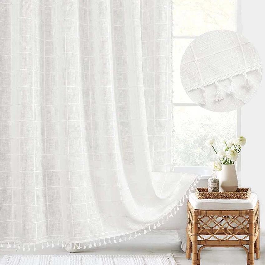 Norvo | Moderne Jacquard Lin Dusjforheng med Frynser (1 stk) │ For Nordisk Bad Dekorasjon