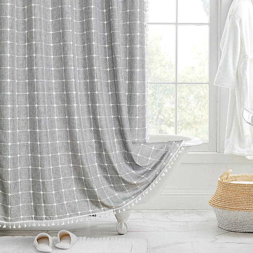 Norvo | Moderne Jacquard Lin Dusjforheng med Frynser (1 stk) │ For Nordisk Bad Dekorasjon