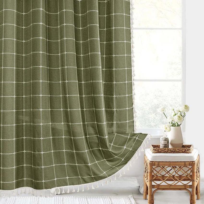 Norvo | Moderne Jacquard Lin Dusjforheng med Frynser (1 stk) │ For Nordisk Bad Dekorasjon