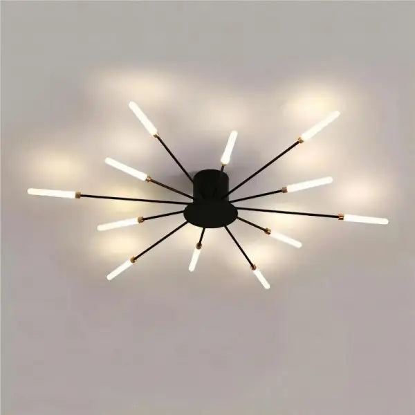 Norvo | Moderne Industriell Taklampe Sputnik Fyrverkeri | Svart & Gull Finish. LED Belysning for Stue. Spisestue & Soveromsdekor
