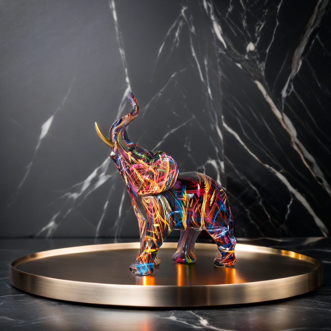 Norvo | Abstrakt Elefant Statue – Fargerik Afrikansk Design med Hevet Snabel for Lykke