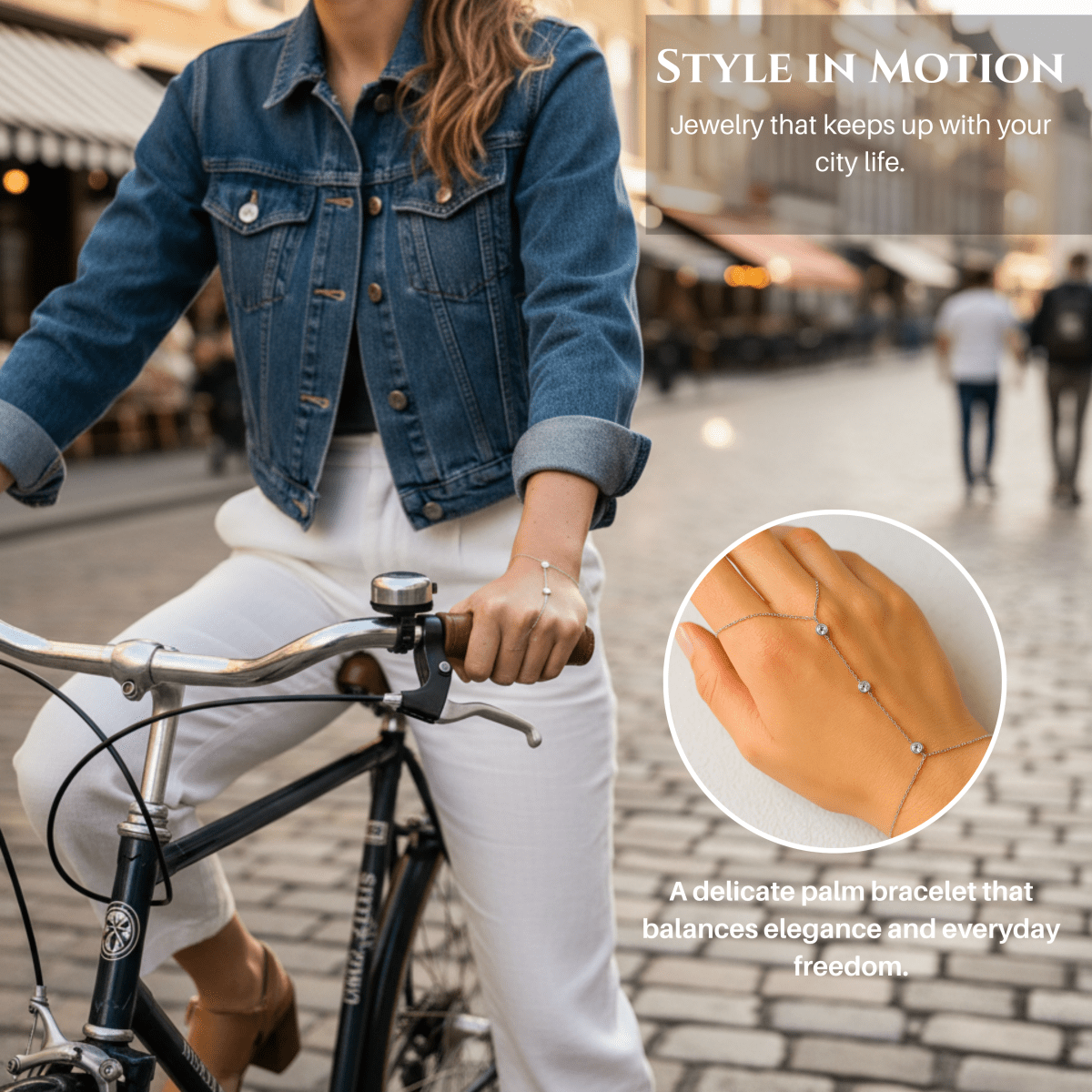 Norvo | PalmGrace – Justerbar Finger Ring Palm Armbånd med Strålende Krystaller