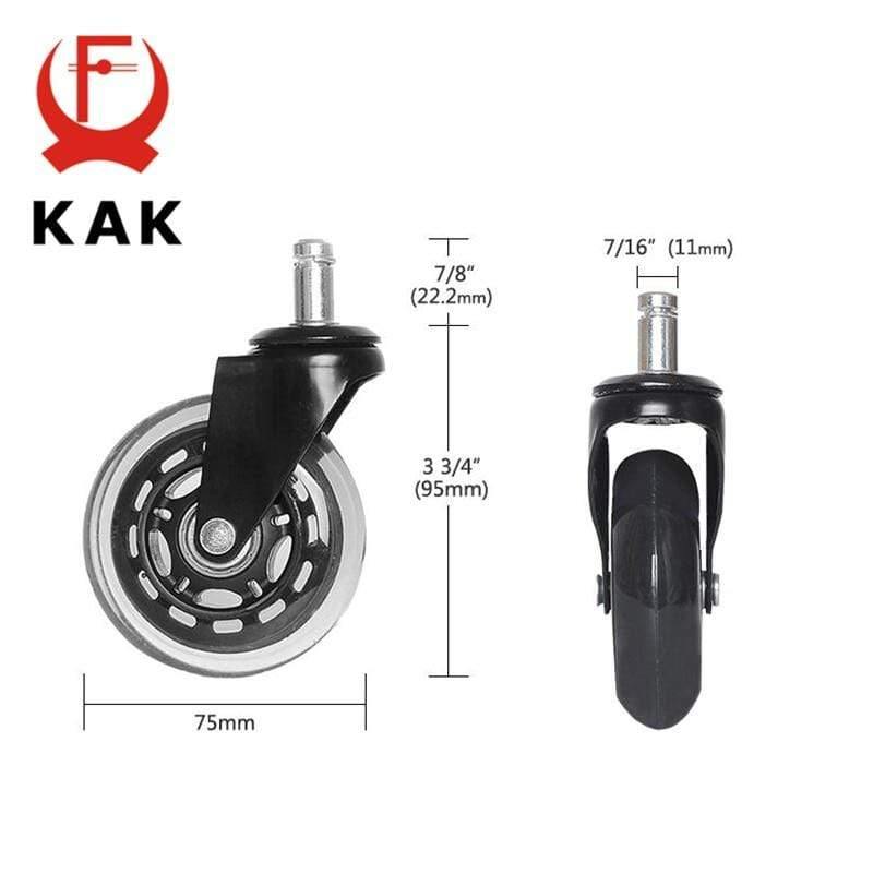 Norvo | 5PCS KAK 3" Universelle Stille Rad Kontorstol Hjul Erstatning 60KG Hjul Gummi Myk Sikker Ruller Møbelhjul Hardware