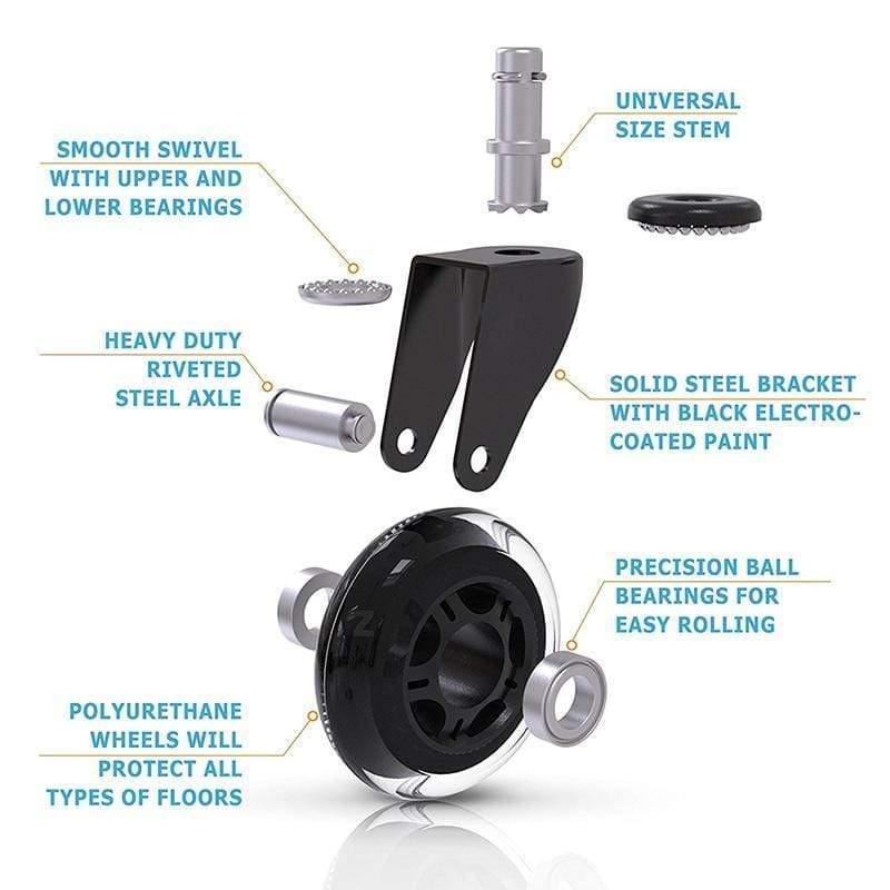 Norvo | 5PCS KAK 3" Universelle Stille Rad Kontorstol Hjul Erstatning 60KG Hjul Gummi Myk Sikker Ruller Møbelhjul Hardware