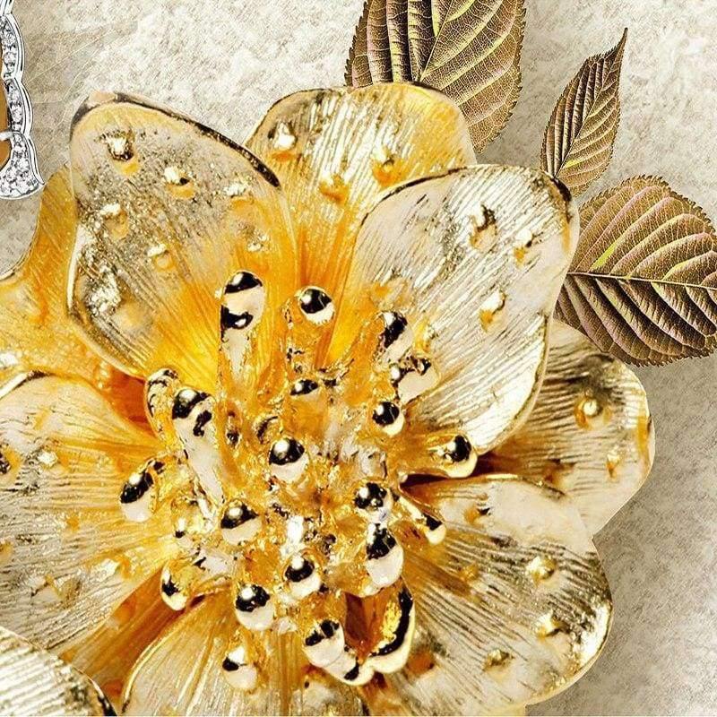 Norvo | 3D Tapet Europeisk Stil Gylden Diamant Blomst Smykke Bakgrunn Veggmalerier Hotell Stue TV Sofa Boliginnredning 3 D