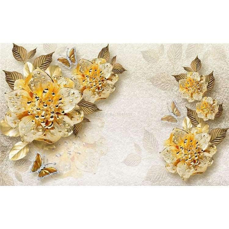 Norvo | 3D Tapet Europeisk Stil Gylden Diamant Blomst Smykke Bakgrunn Veggmalerier Hotell Stue TV Sofa Boliginnredning 3 D