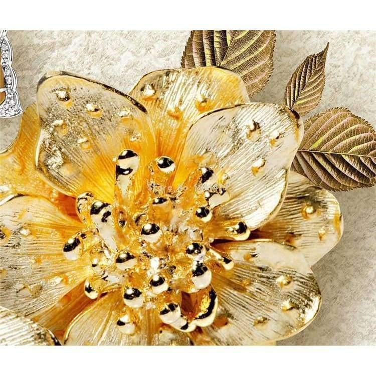 Norvo | 3D Tapet Europeisk Stil Gylden Diamant Blomst Smykke Bakgrunn Veggmalerier Hotell Stue TV Sofa Boliginnredning 3 D