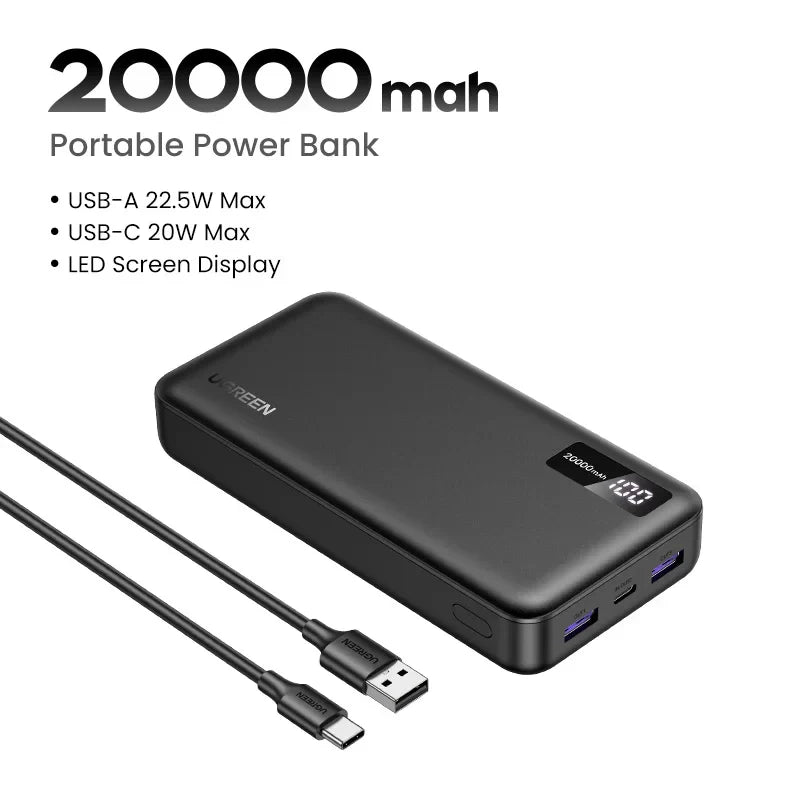 UGreen 22,5W Hurtiglading Power Bank 20000mAh - Bærbar Hurtiglading Telefon Enhet PowerBank Ekstern Batteripakke