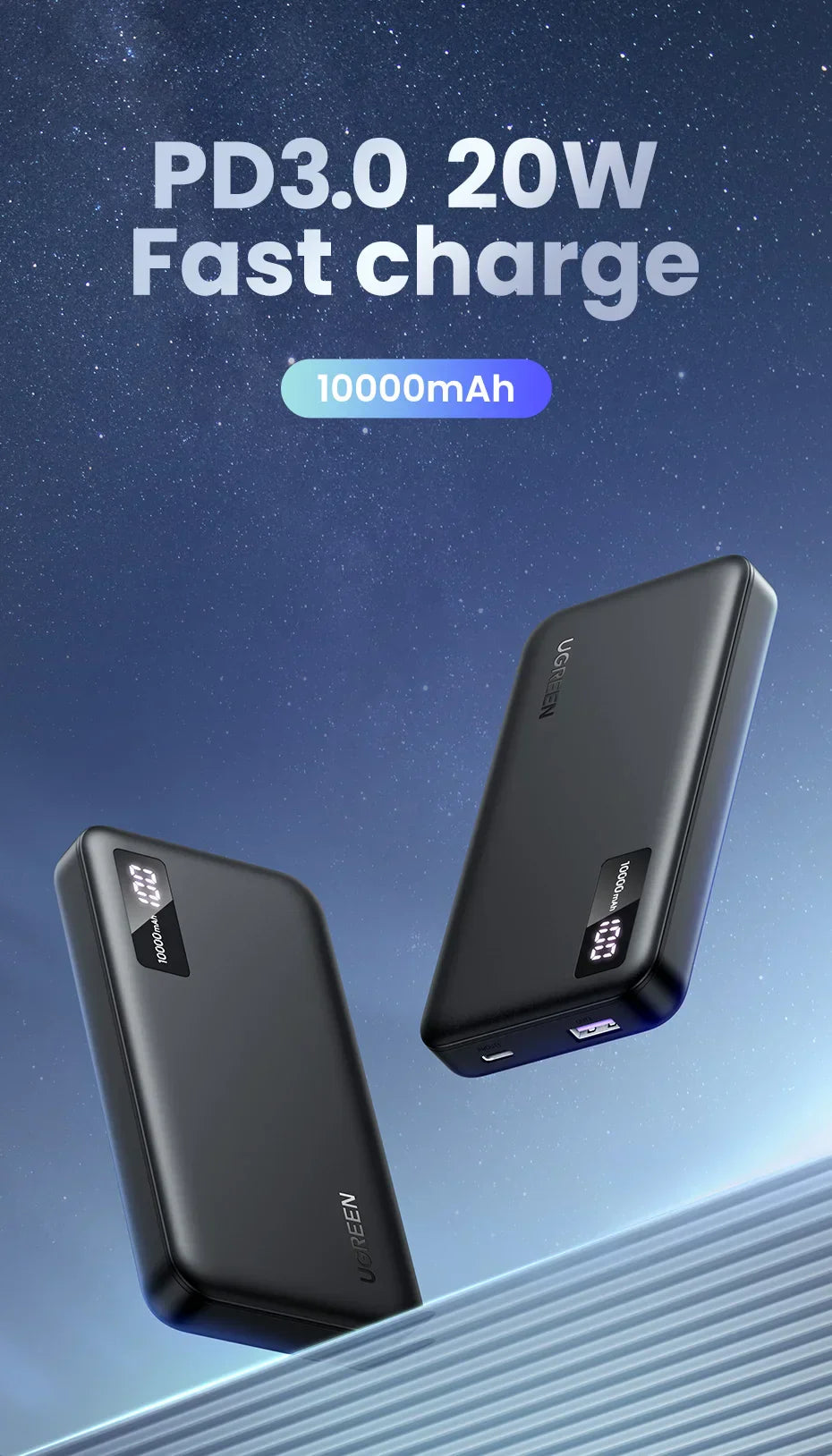 UGreen 22,5W Hurtiglading Power Bank 20000mAh - Bærbar Hurtiglading Telefon Enhet PowerBank Ekstern Batteripakke