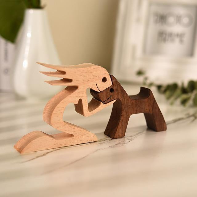 Norvo Håndlaget trefigurer | Hund- og menneskefigurer | Tidløs dekorasjon | Perfekt for dyreelskere