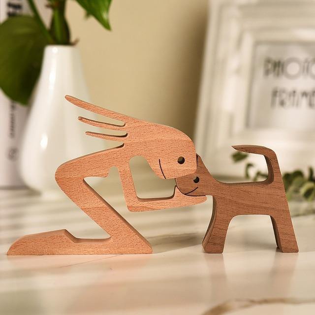 Norvo Håndlaget trefigurer | Hund- og menneskefigurer | Tidløs dekorasjon | Perfekt for dyreelskere