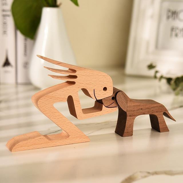 Norvo Håndlaget trefigurer | Hund- og menneskefigurer | Tidløs dekorasjon | Perfekt for dyreelskere
