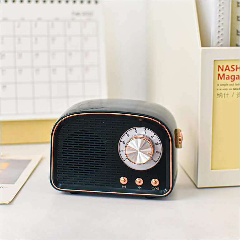 Norvo | Retro Rund Radio Bluetooth Høyttaler | Trådløs | Bærbar | Stilig Lyd for Hjem & På Farten
