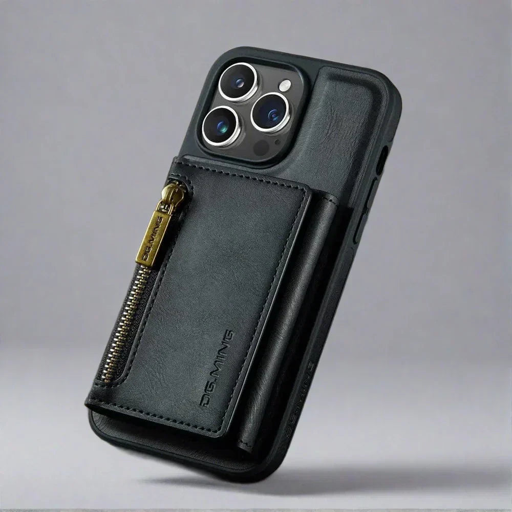 Norvo | RFID iPhone Lommebok | Avtakbar Magnetisk Lær Bilmontering Støtsikkert Etui