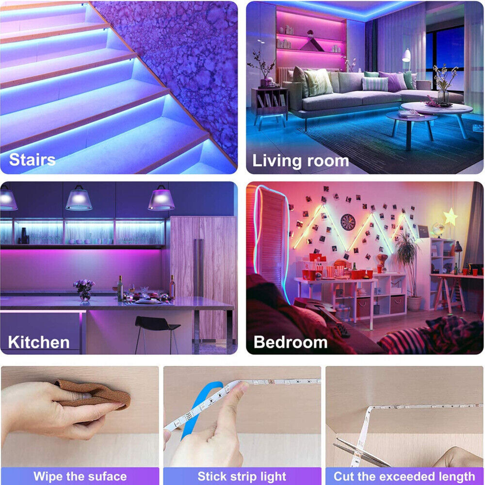 Norvo | LED Lyslist, 30 m, 15 m, Musikk Synkronisering, Bluetooth, 5050, RGB Ambient Lys med Fjernkontroll