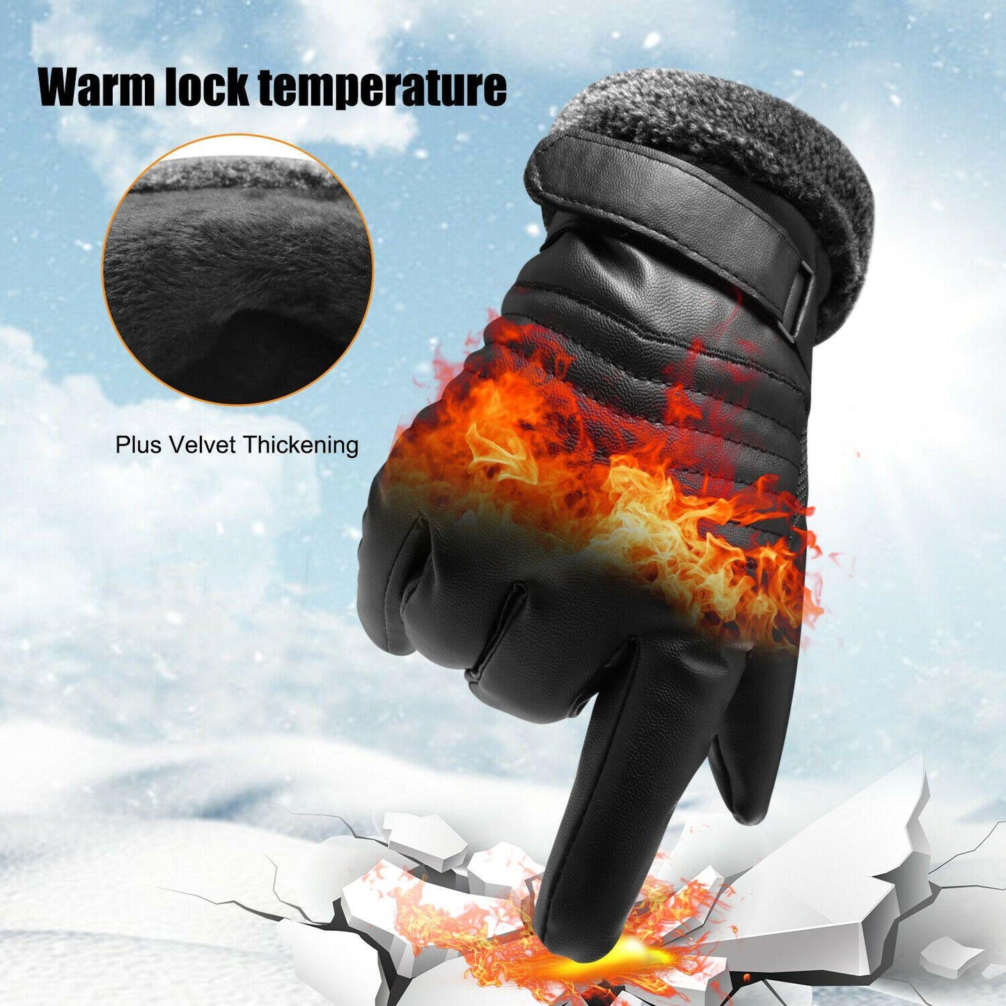 Norvo | -30℃ Vanntette, varme skihansker i lær for vinter | Touchscreen-kompatible