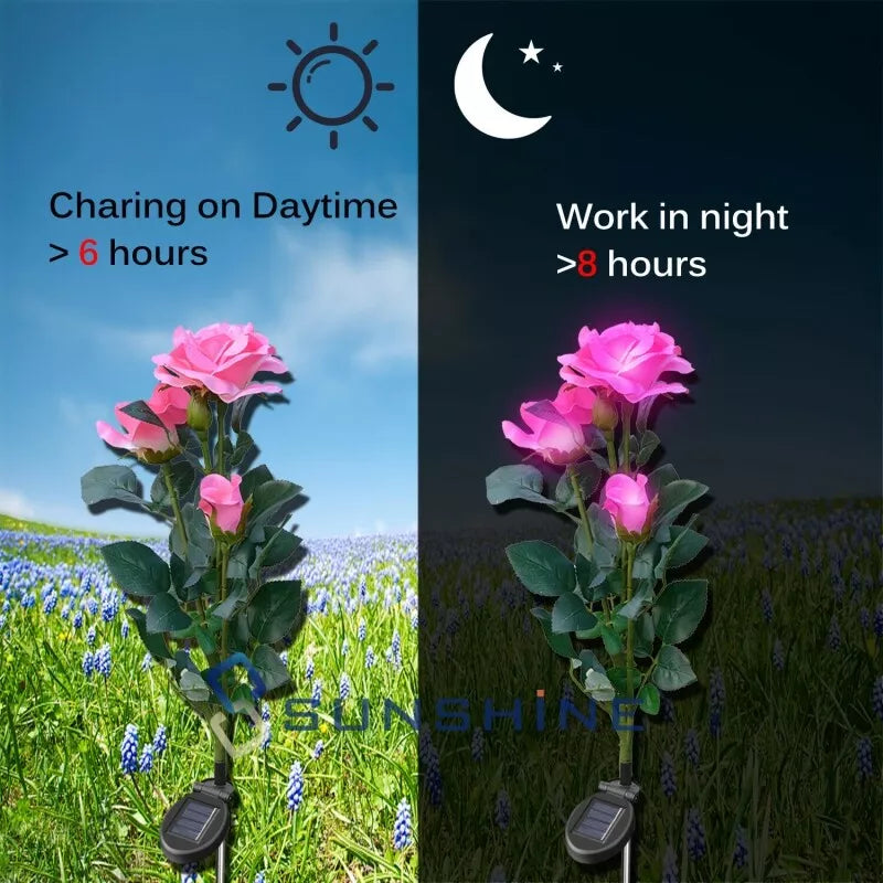 Norvo | Solfylte rose lys – hagepinner med solcellepanel for dekorativ belysning