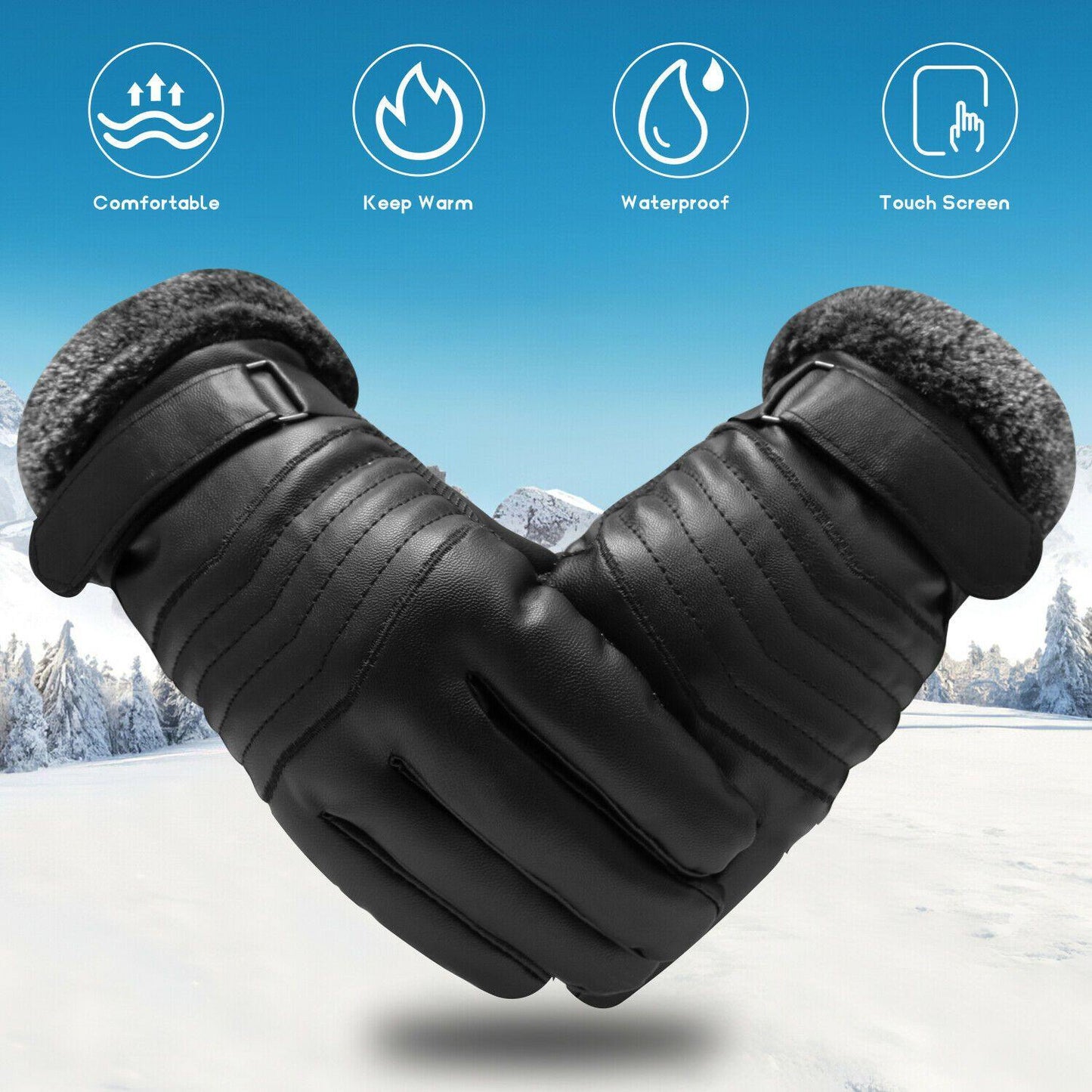 Norvo | -30℃ Vanntette, varme skihansker i lær for vinter | Touchscreen-kompatible