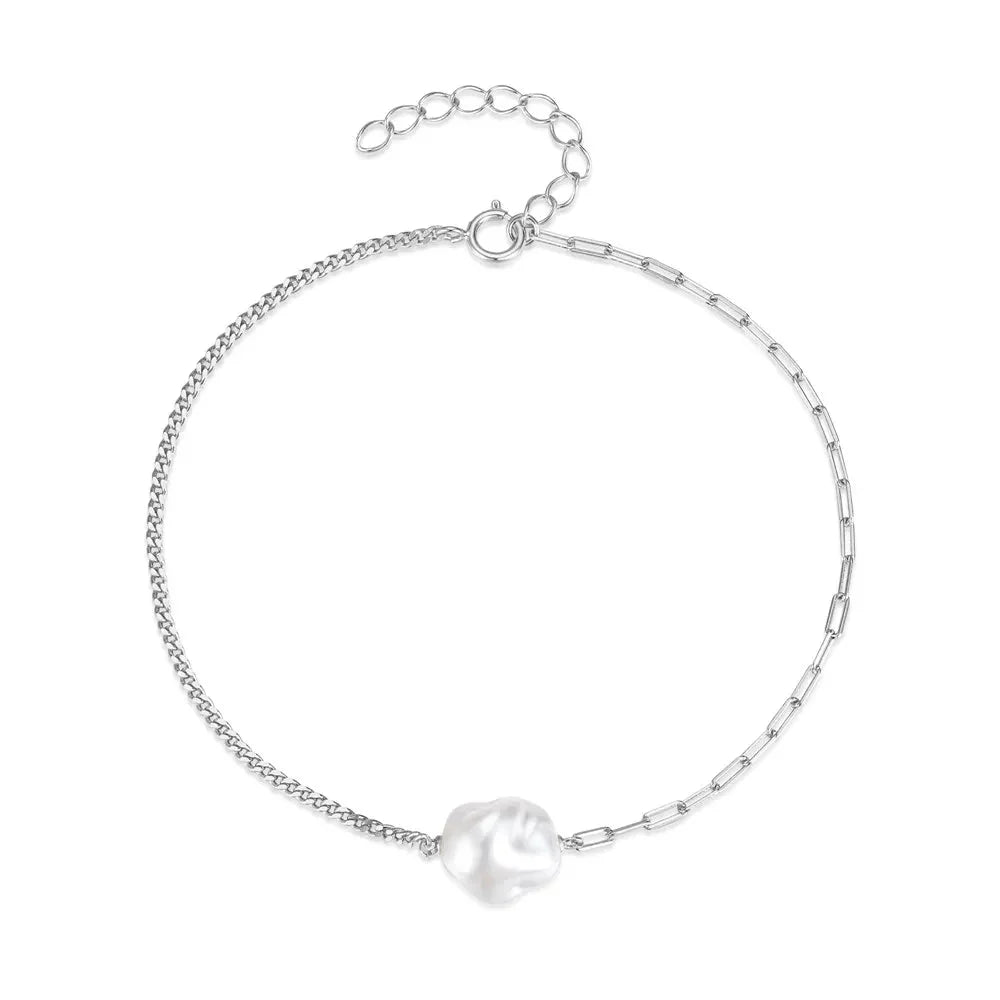 Norvo | S925 Perle Dainty Paperclip og Cuban Chain Armbånd