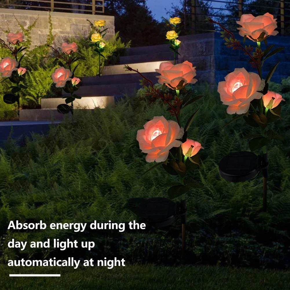 Norvo | Solfylte rose lys – hagepinner med solcellepanel for dekorativ belysning