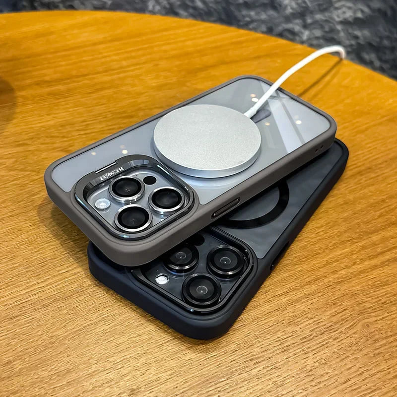 Norvo | Støtsikker magnetisk telefonskjerm med glasslinsebeskytter og stativ – 1+1 GRATIS
