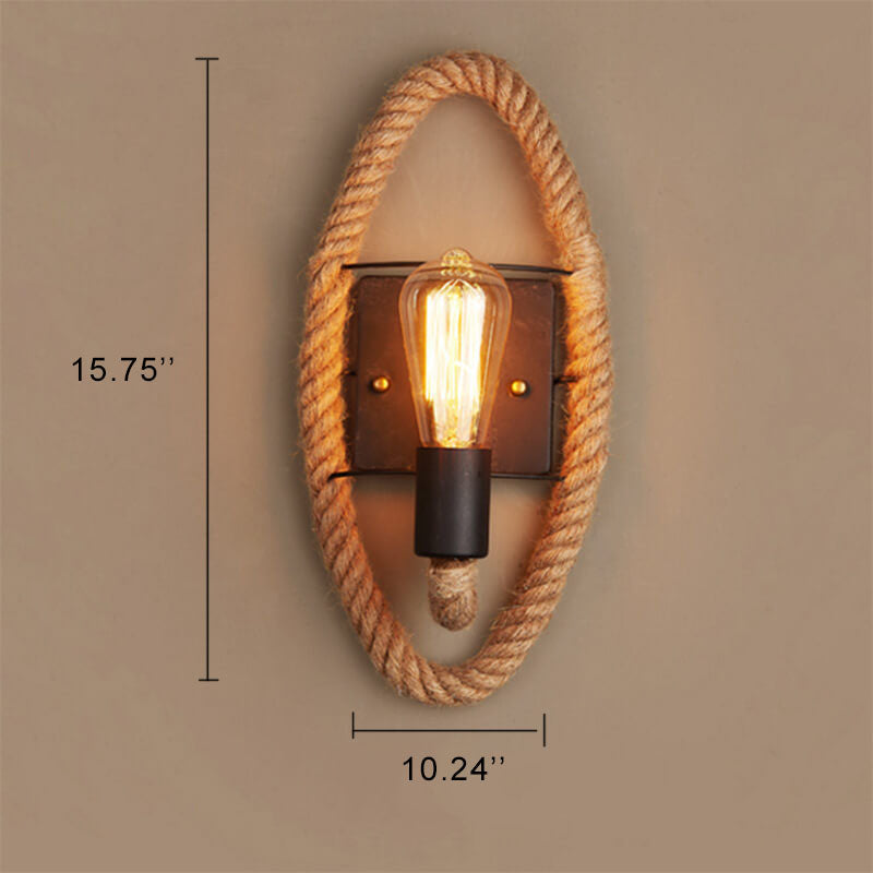 Norvo Vegglampe | Vintage Stil | Hamp Tau Lampe Design | Unik Dekorasjon | Miljøvennlig Vegglampe