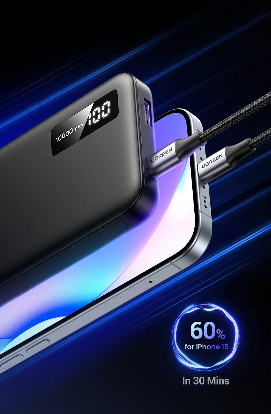 UGreen 22,5W Hurtiglading Power Bank 20000mAh - Bærbar Hurtiglading Telefon Enhet PowerBank Ekstern Batteripakke