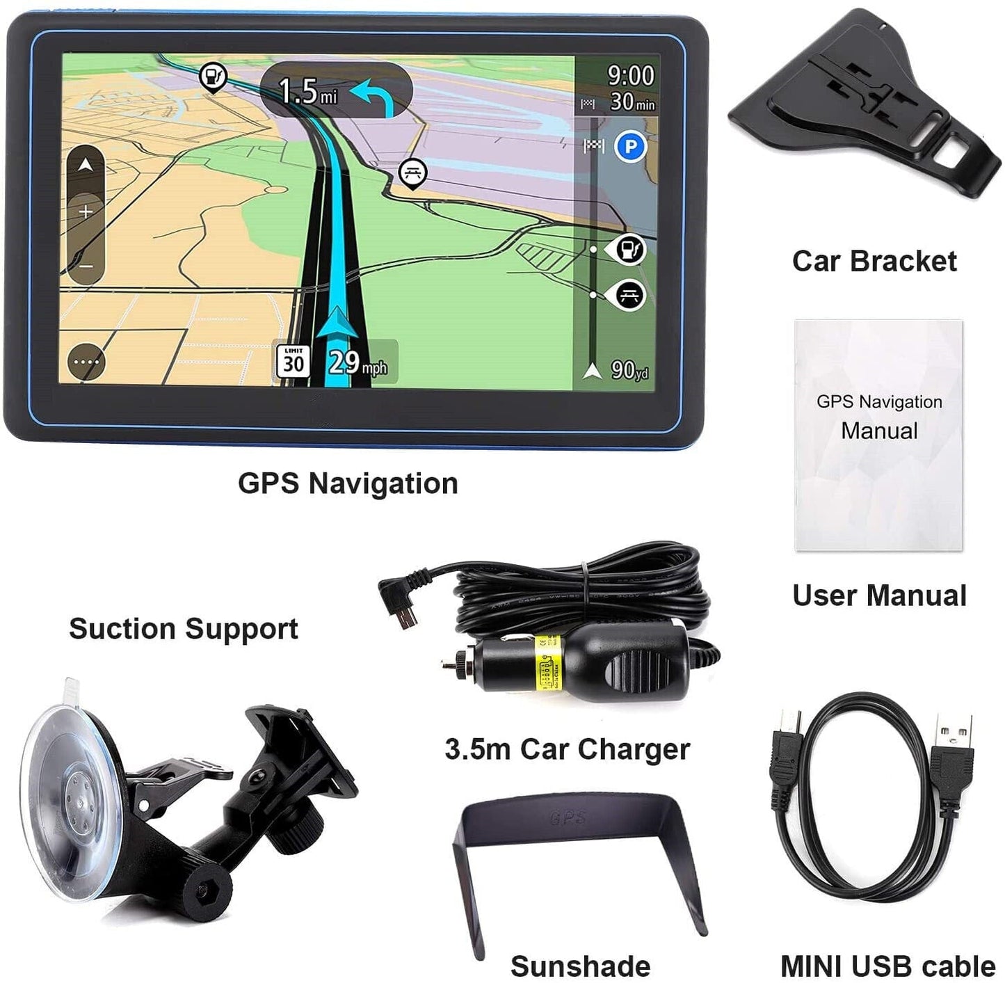 Norvo | 7" GPS Navigasjonssystem | Oppgradert med sanntids trafikkoppdateringer & forhåndslastede kart for Storbritannia & EU for biler og lastebiler