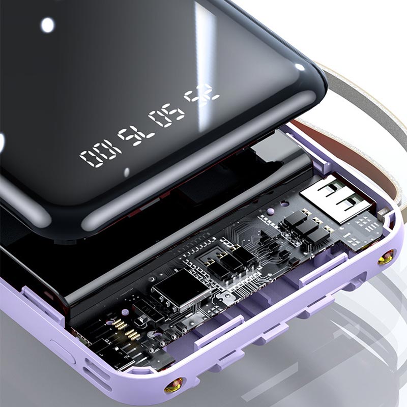 Norvo | Rask lading 20000mAh mini powerbank med integrerte kabler