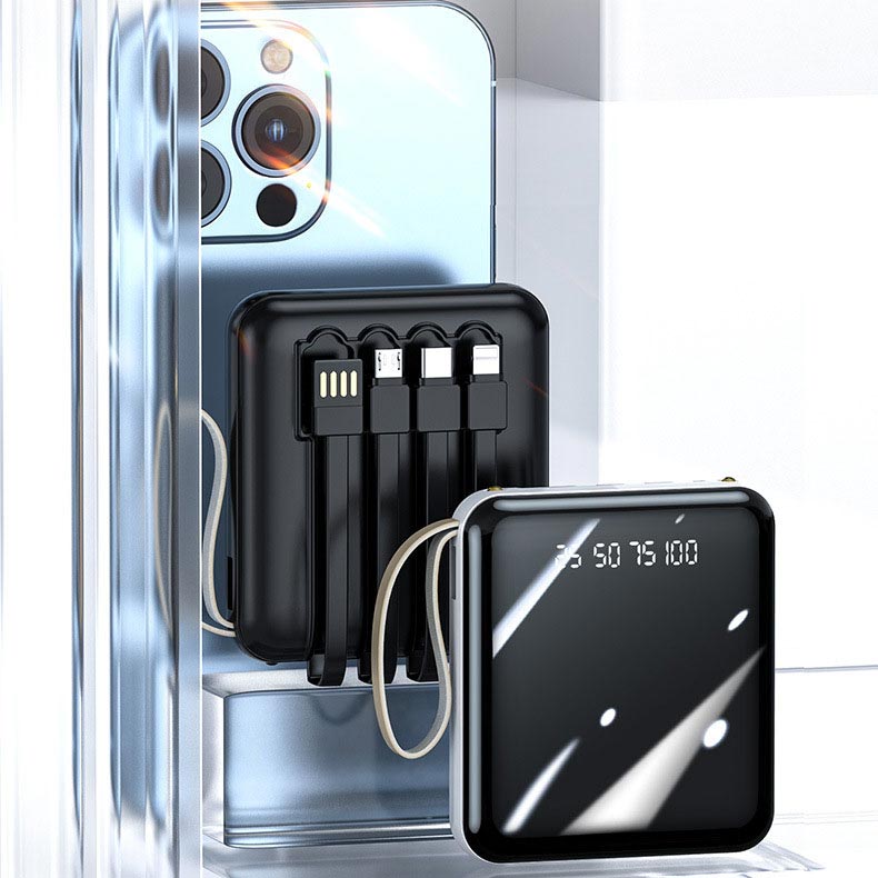 Norvo | Rask lading 20000mAh mini powerbank med integrerte kabler
